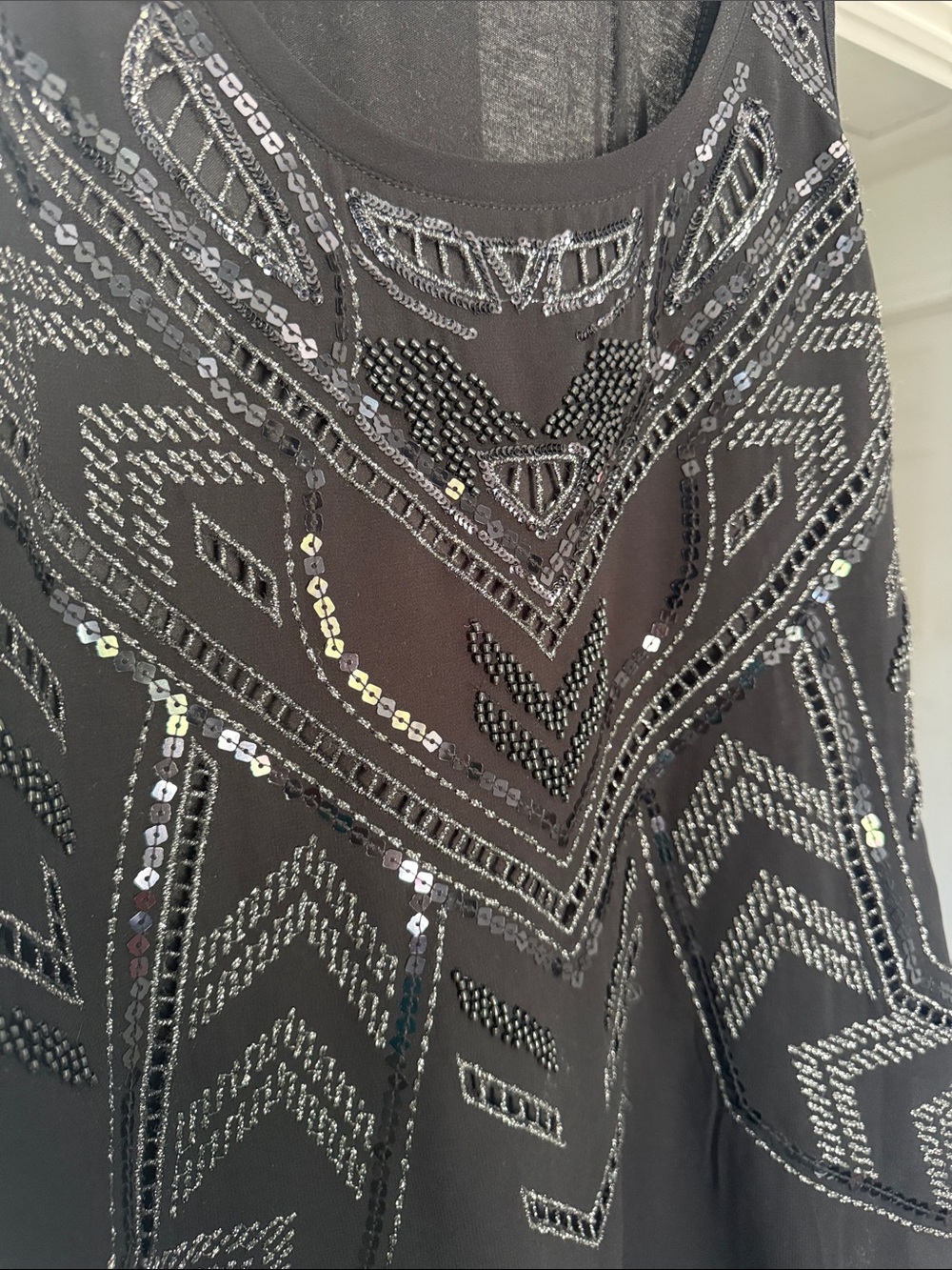 Express Black Sequined Geometric Tank Top